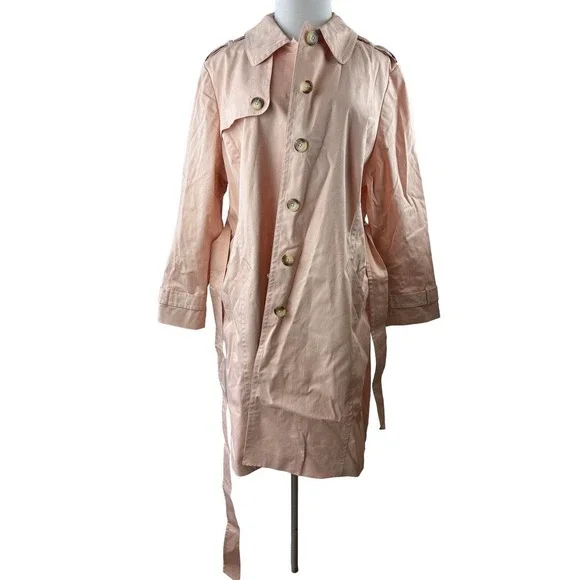 Talbots Polished Trench Coat Tie Belt Pink Women's Plus Size 3X - Picture 3 of 12